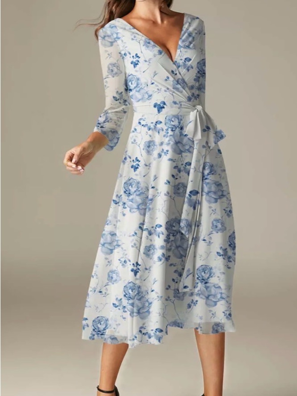 Gaia Long Sleeve Wrap Dress in Light Blue Floral - size 8 NWT